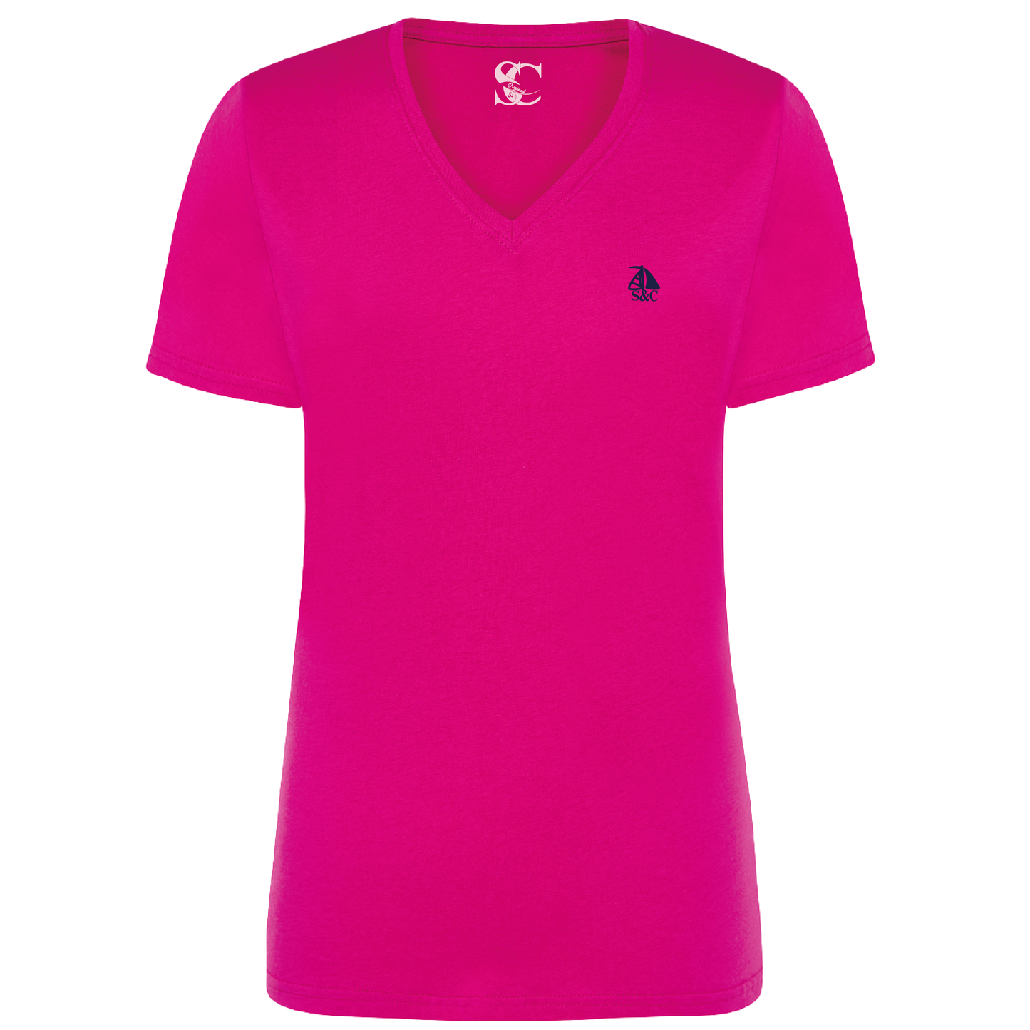 Camiseta pico manga corta fucsia