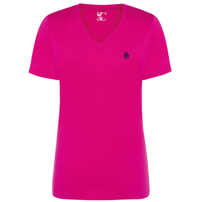 Camiseta pico manga corta fucsia