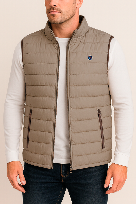 Chaleco Hombre Acolchado Beige Rayas