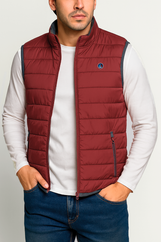 Chaleco Hombre Acolchado Granate Rayas
