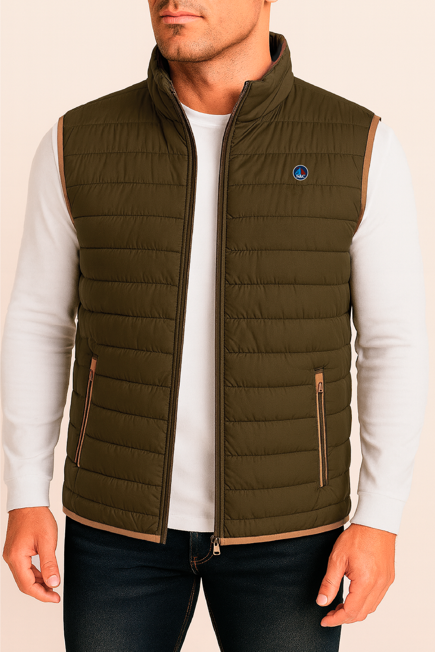 Chaleco Hombre Acolchado Kaki Rayas