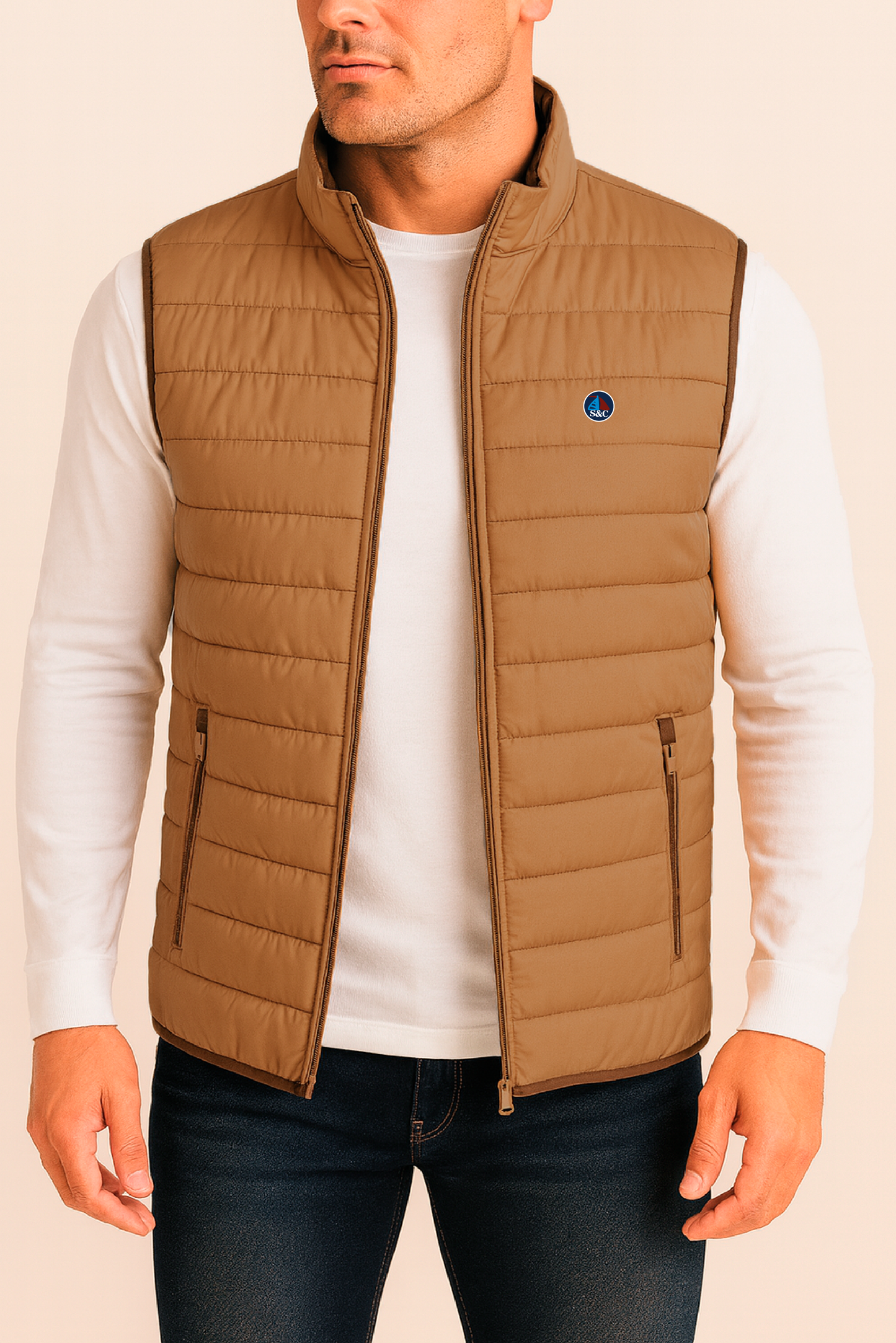 Chaleco Hombre Acolchado Mostaza Rayas