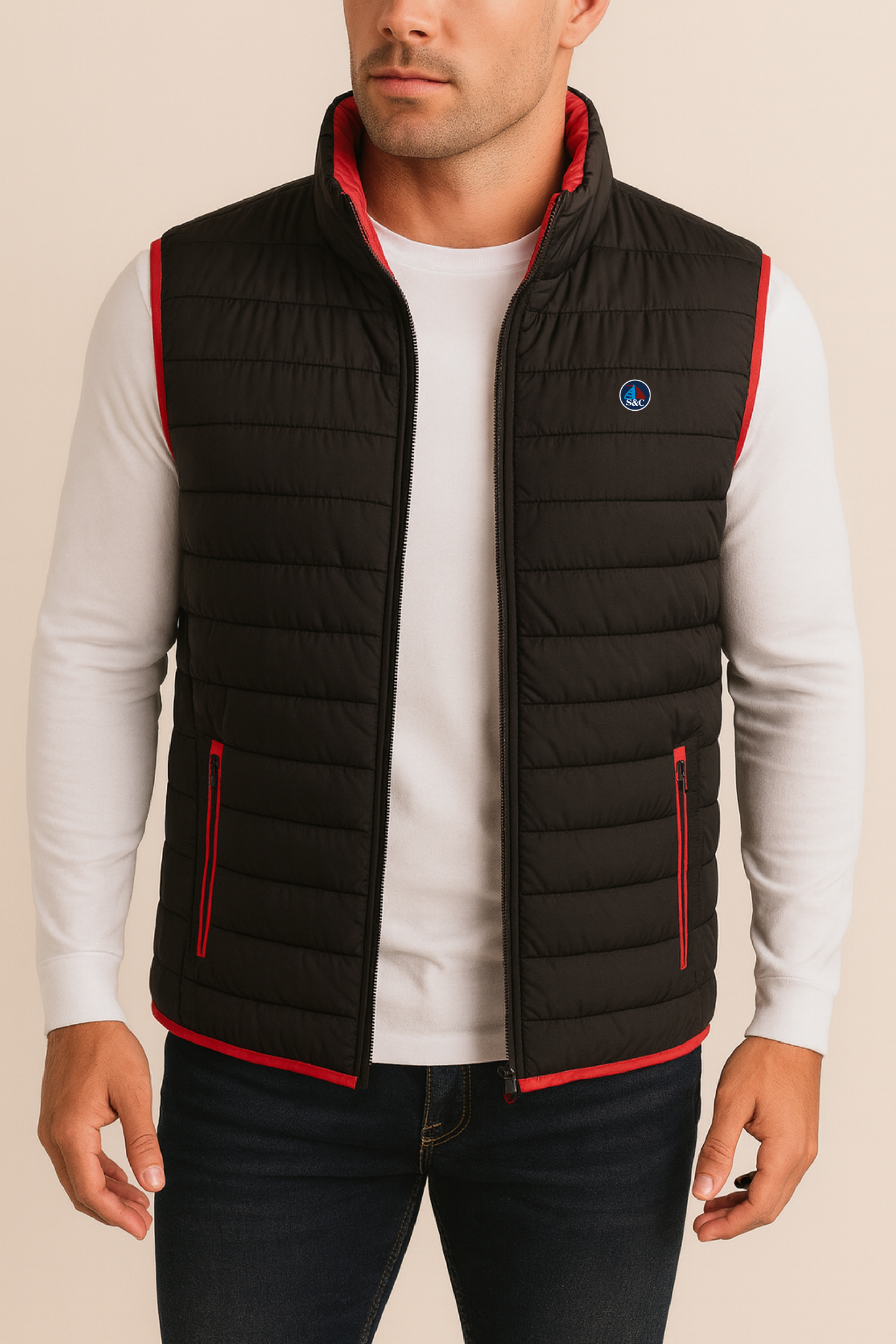 Chaleco Hombre Acolchado Negro Rayas