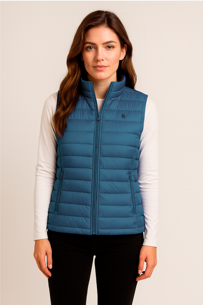 Chaleco azul tormenta acolchado mujer tacto pluma