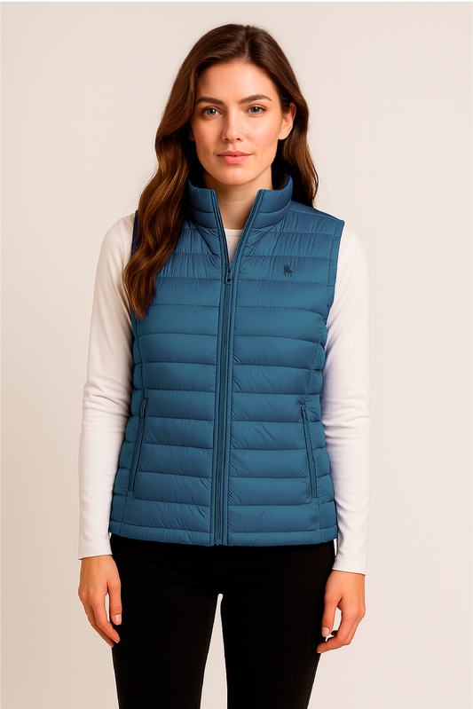 Chaleco azul tormenta acolchado mujer tacto pluma
