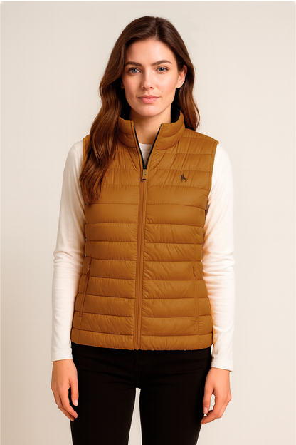 Chaleco mostaza acolchado mujer tacto pluma