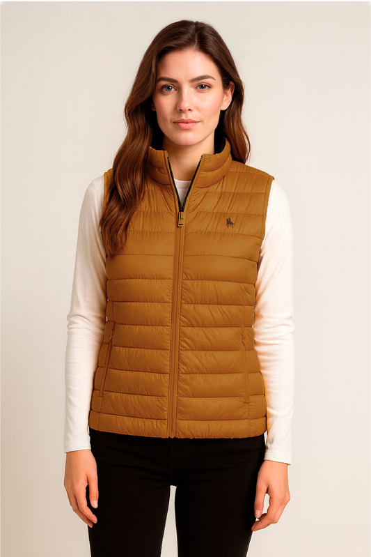 Chaleco mostaza acolchado mujer tacto pluma