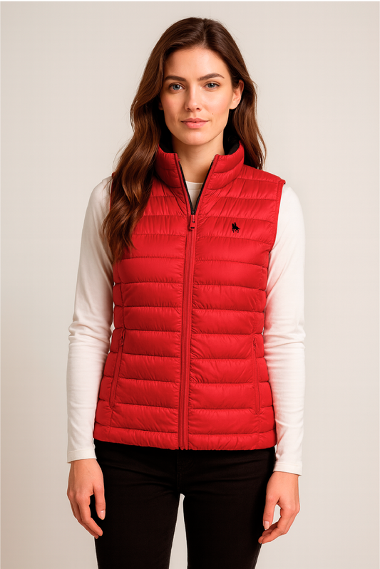 Chaleco rojo acolchado mujer tacto pluma