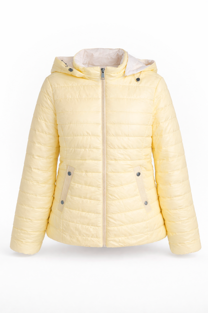 Chaqueta mujer acolchada reversible amarilla y blanca