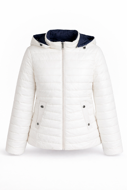 Chaqueta mujer acolchada reversible blanca y marino