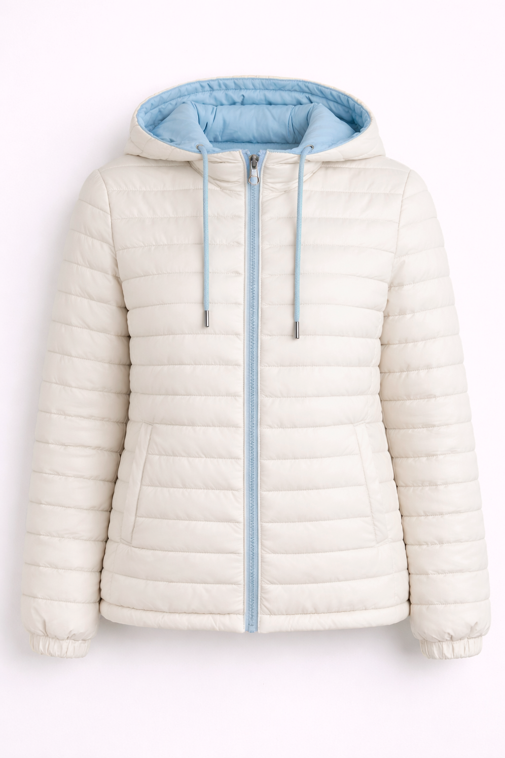 Chaqueta mujer acolchada reversible blanco roto y celeste