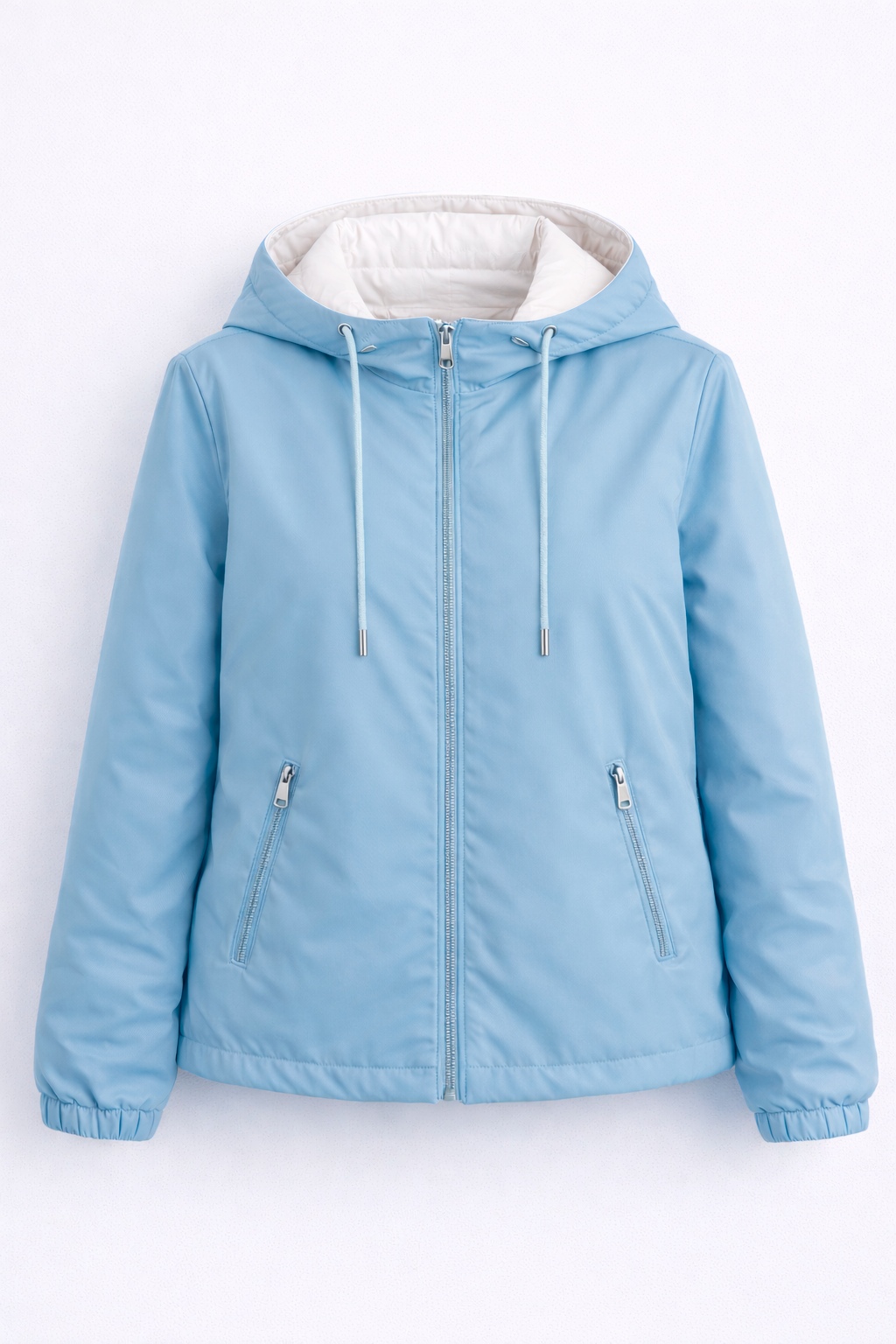 Chaqueta mujer acolchada reversible blanco roto y celeste