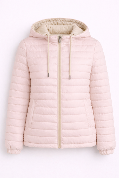 Chaqueta mujer acolchada reversible rosa y beige
