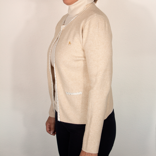 Chaqueta de Punto Beige para Mujer con Detalles en Brillo