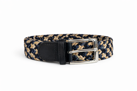 Cinturón elástico negro y beige