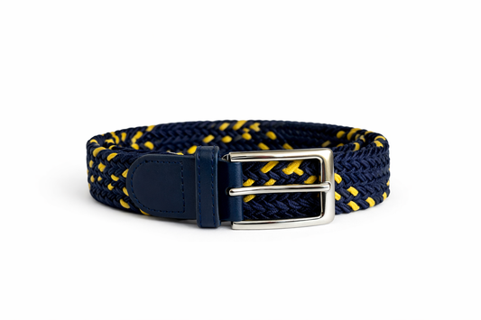 Cinturón elástico marino con detalles amarillos
