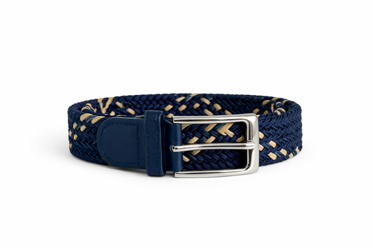 Cinturón elástico marino con detalles beige