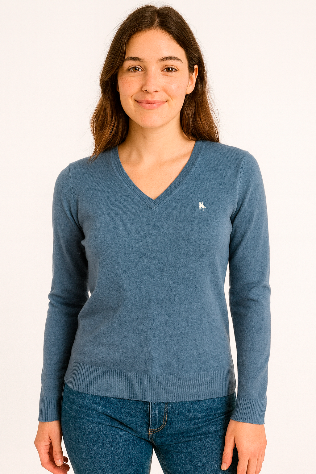 Jersey Mujer Cuello Pico Azul