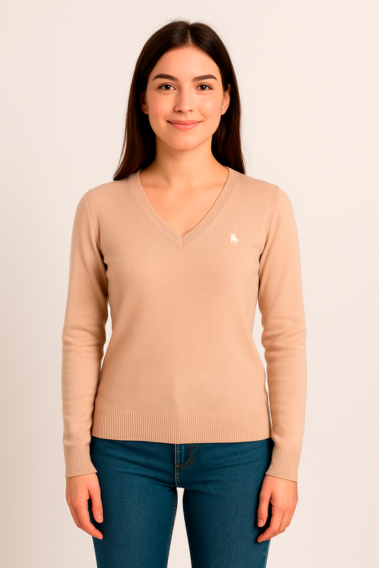 Jersey Mujer Cuello Pico Beige