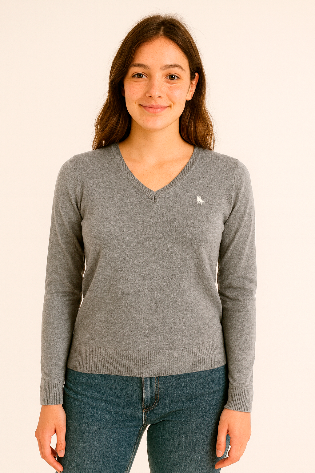 Jersey Mujer Cuello Pico Gris