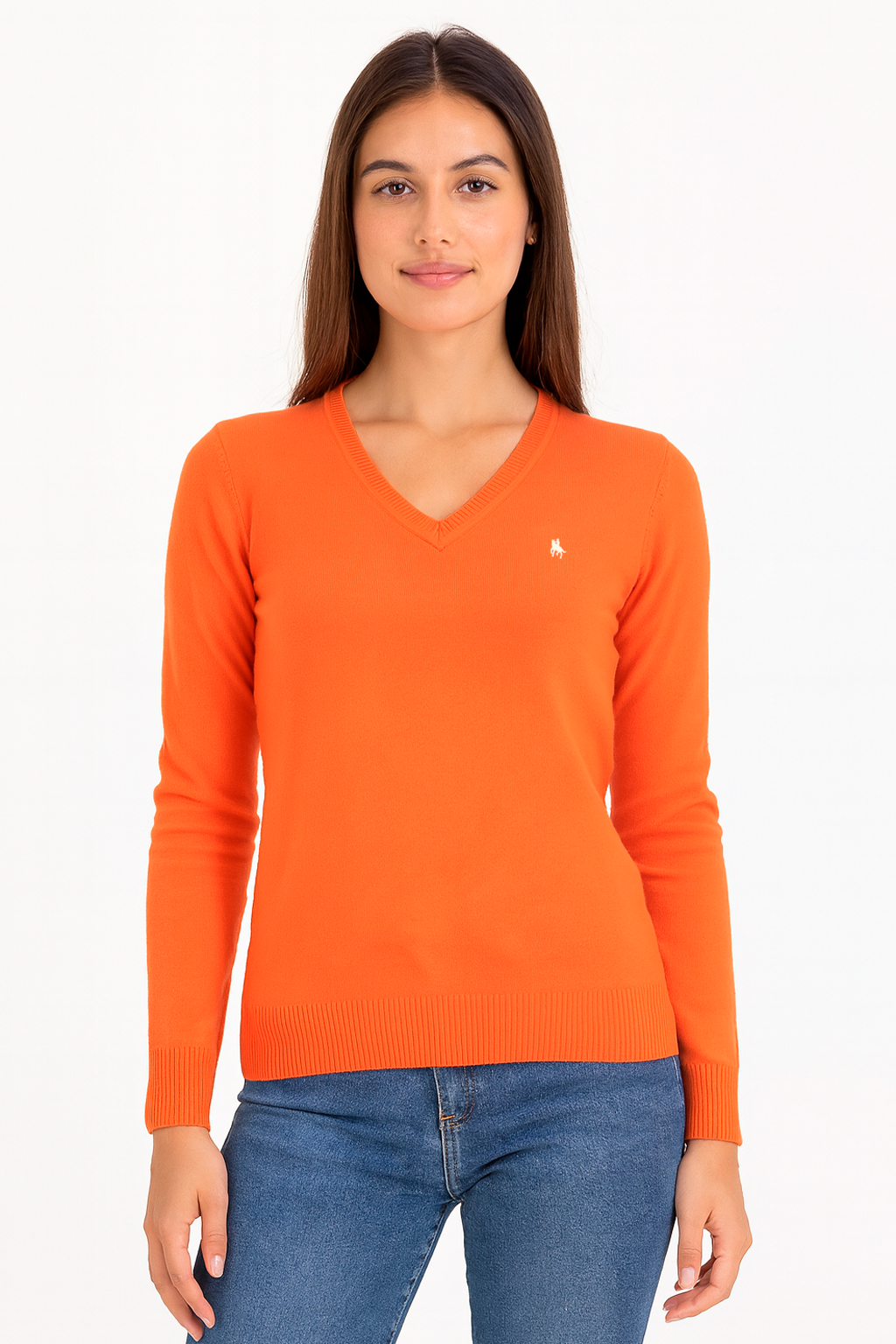 Jersey Mujer Cuello Pico Naranja