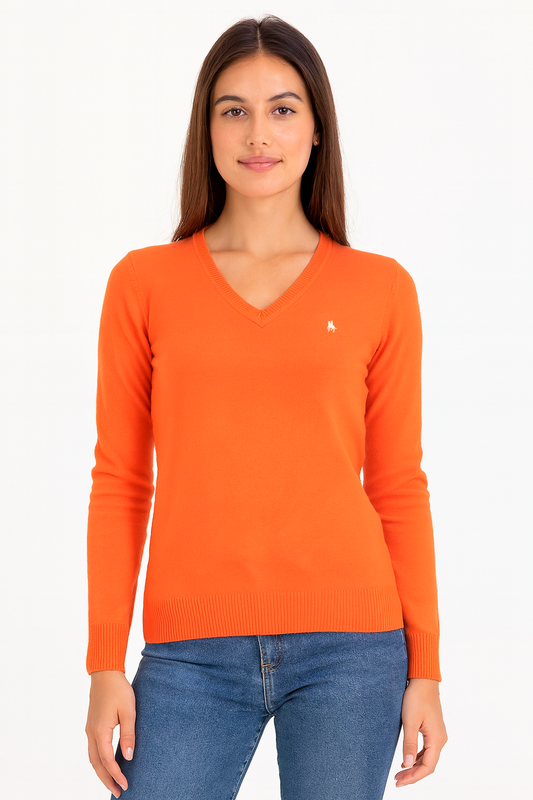 Jersey Mujer Cuello Pico Naranja
