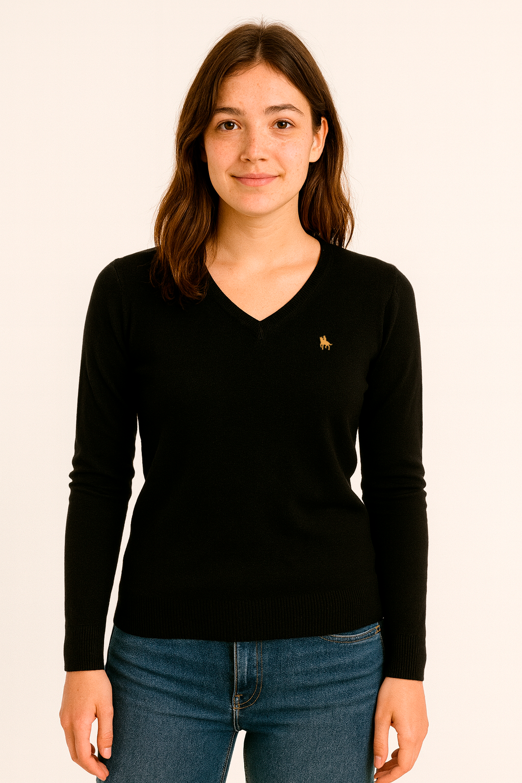 Jersey Mujer Cuello Pico Negro