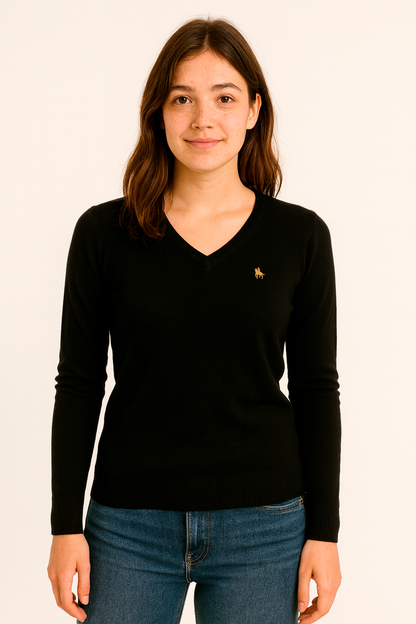Jersey Mujer Cuello Pico Negro