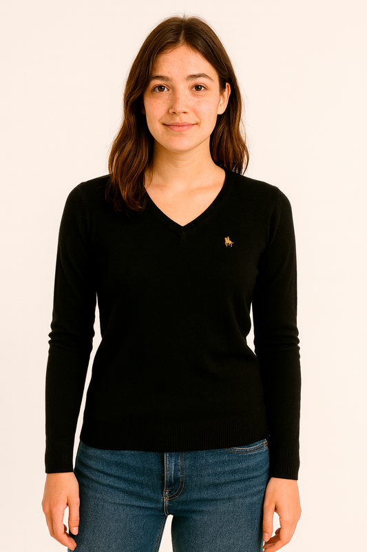 Jersey Mujer Cuello Pico Negro