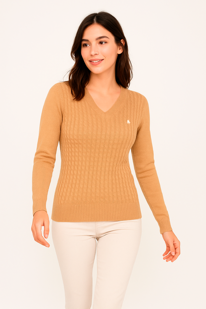 Jersey de Mujer Cuello Pico Trenzado Beige