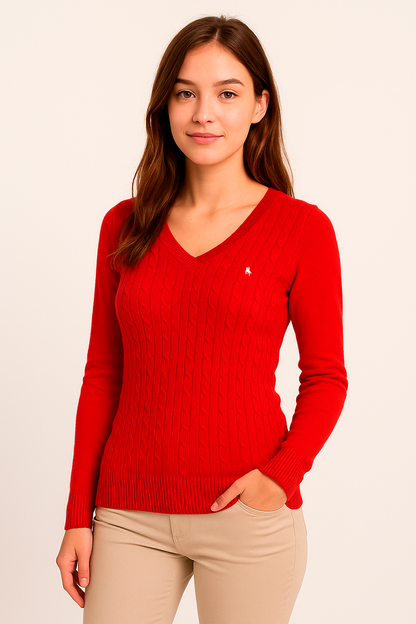 Jersey de Mujer Cuello Pico Trenzado Rojo