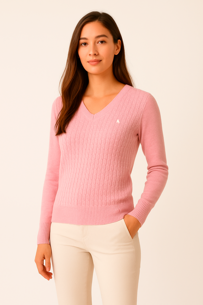 Jersey de Mujer Cuello Pico Trenzado Rosa
