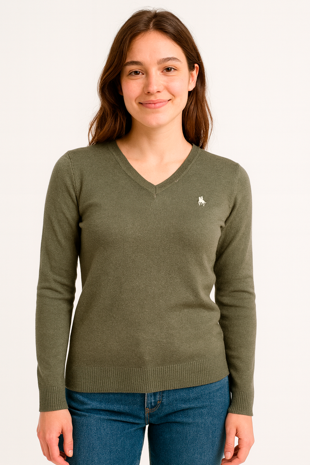 Jersey mujer cuello pico kaki