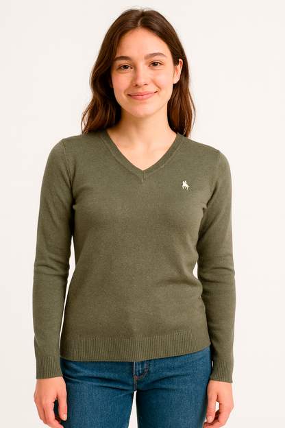 Jersey mujer cuello pico kaki