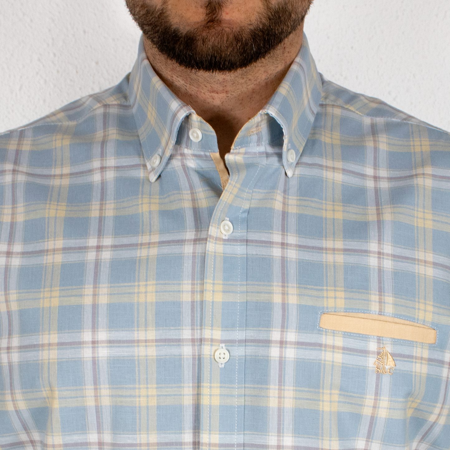 Camisa Hombre Manga Larga Cuadros Azules y Amarillo