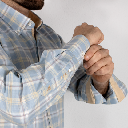 Camisa Hombre Manga Larga Cuadros Azules y Amarillo