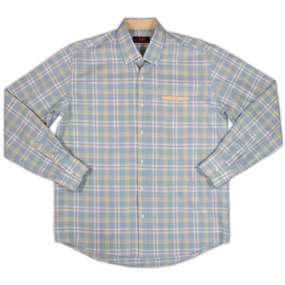 Camisa Hombre Manga Larga Cuadros Azules y Amarillo