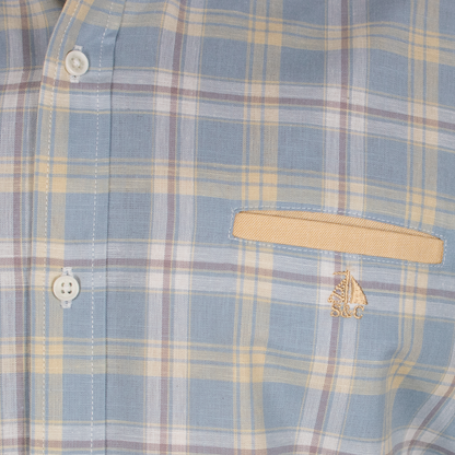 Camisa Hombre Manga Larga Cuadros Azules y Amarillo
