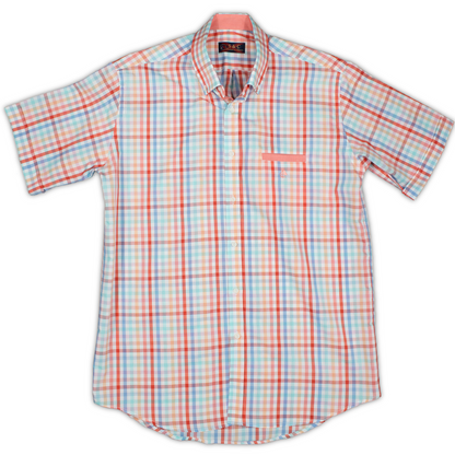 Conjunto camisa cuadros de colores y bermuda celeste