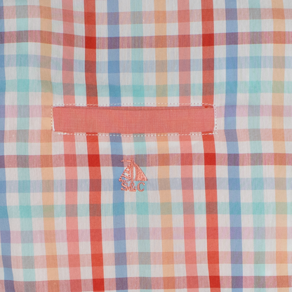 Conjunto camisa cuadros de colores y bermuda celeste