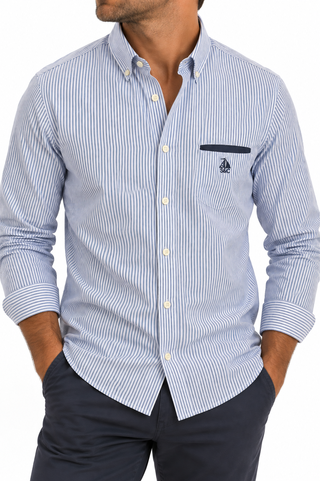 Camisa hombre manga larga Rayas Marino