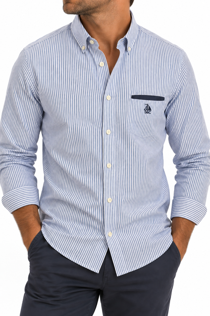 Camisa hombre manga larga Rayas Marino