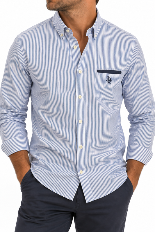 Camisa hombre manga larga Rayas Marino