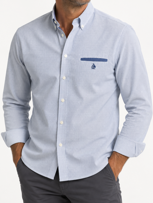 Camisa hombre manga larga Rayas Celeste