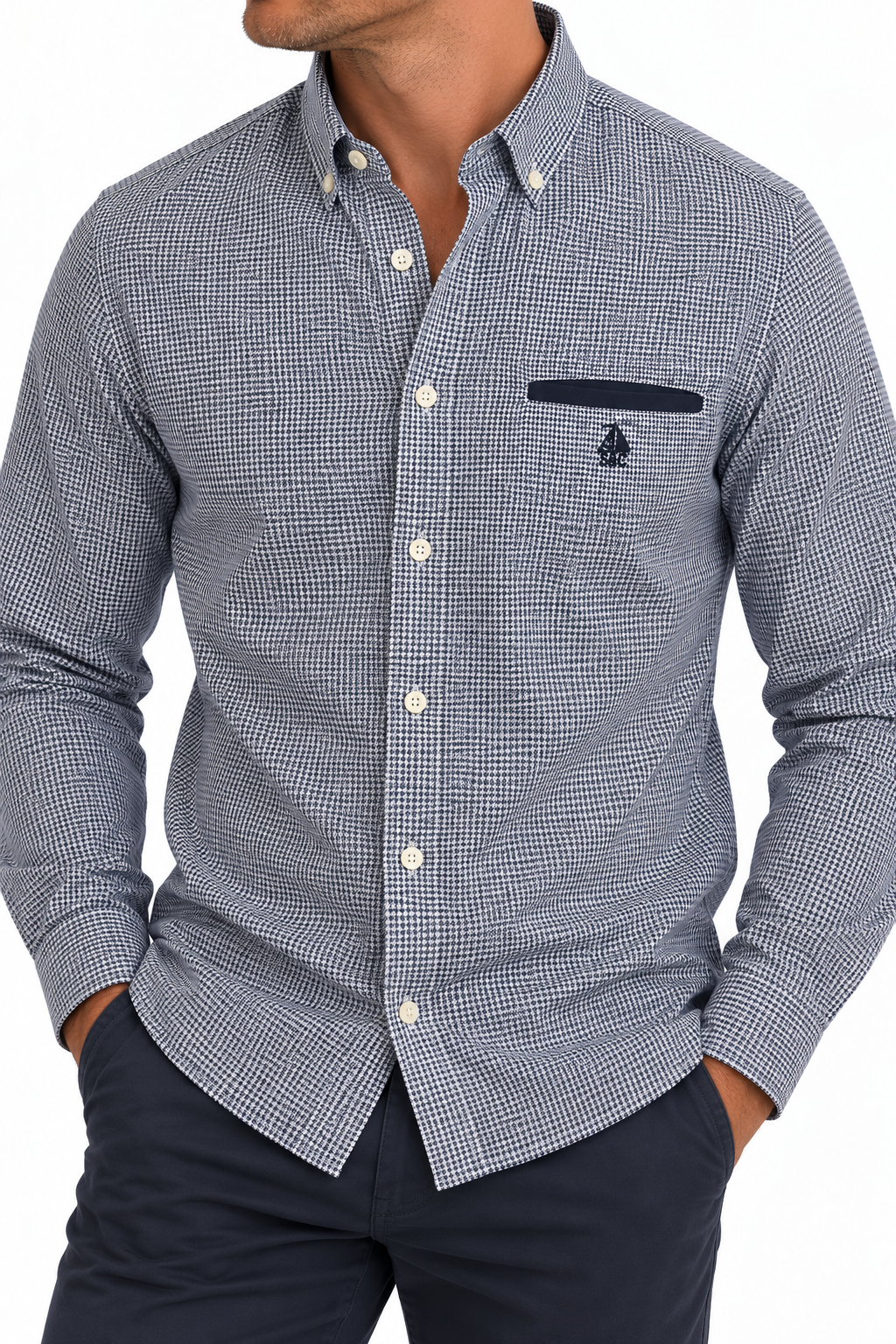 Camisa hombre manga larga pata de gallo marino