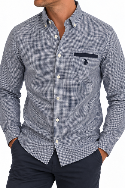 Camisa hombre manga larga pata de gallo marino