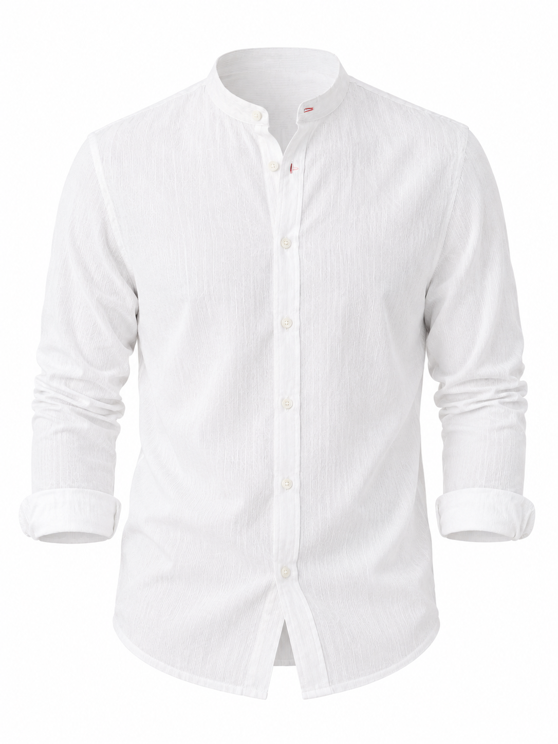 Camisa hombre manga larga cuello mao liso blanco