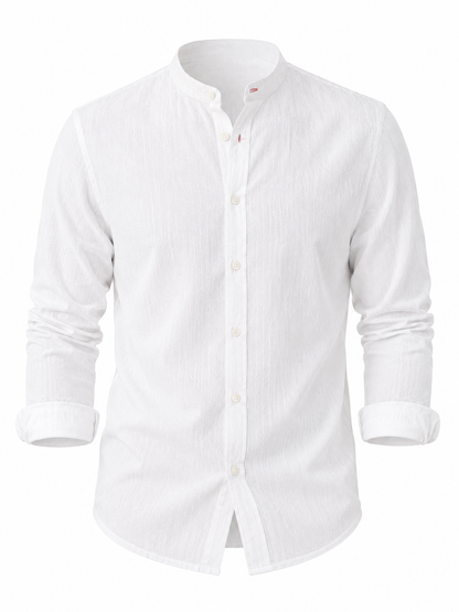 Camisa hombre manga larga cuello mao liso blanco