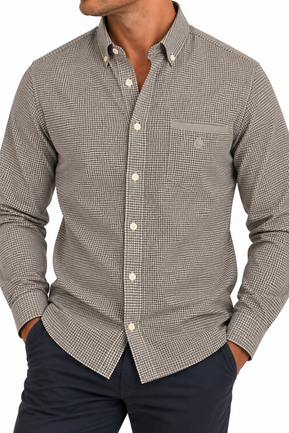 Camisa hombre manga larga pata de gallo marrón