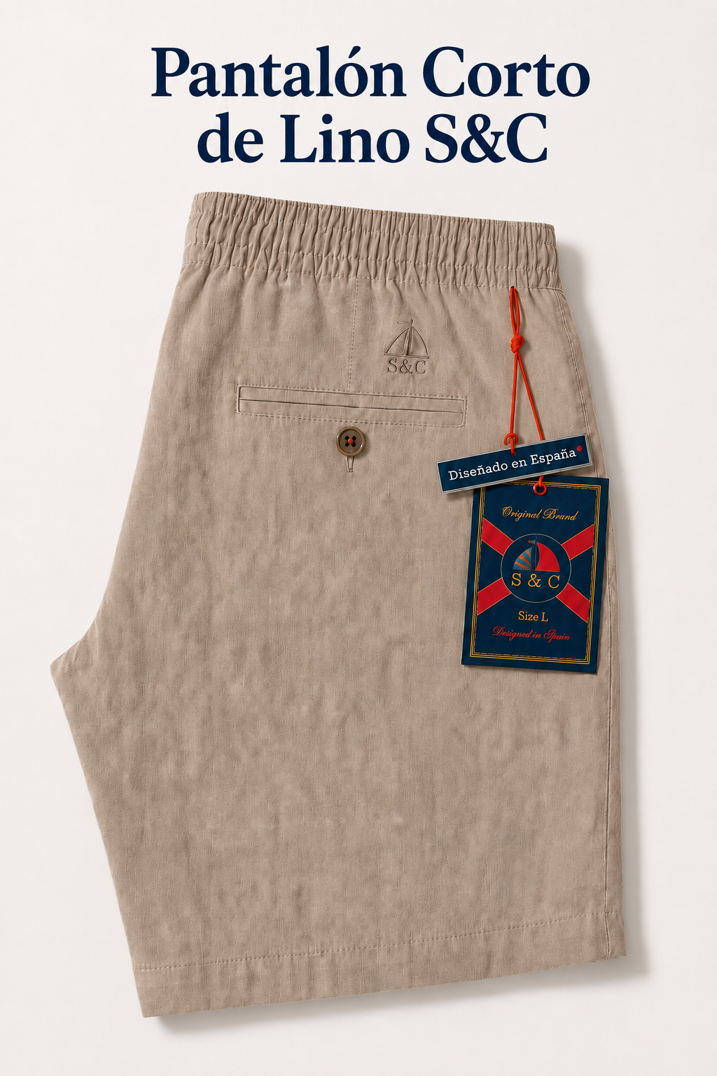 Pantalón corto de lino beige
